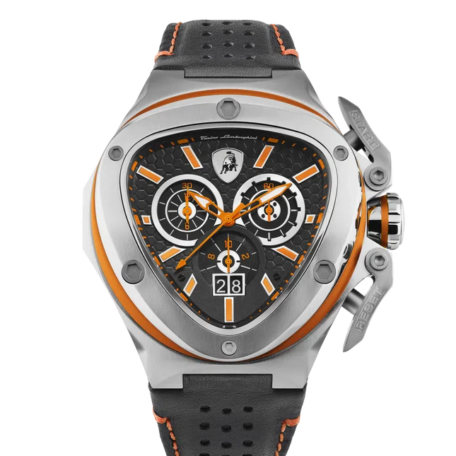 TONINO LAMBORGHINI Spyder X Leather Watch Silver / Orange