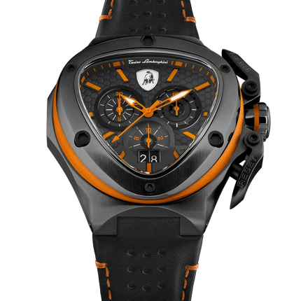 TONINO LAMBORGHINI Spyder X Leather Watch Black / Orange