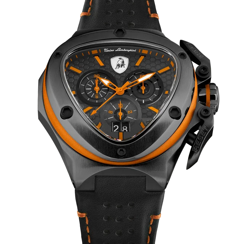 TONINO LAMBORGHINI Spyder X Leather Watch Black / Orange