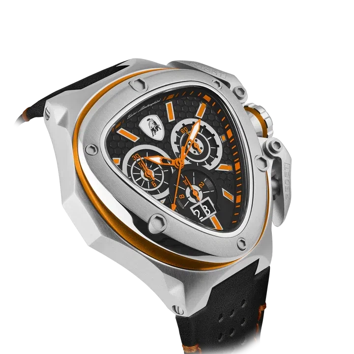 TONINO LAMBORGHINI Spyder X Leather Watch Silver / Orange