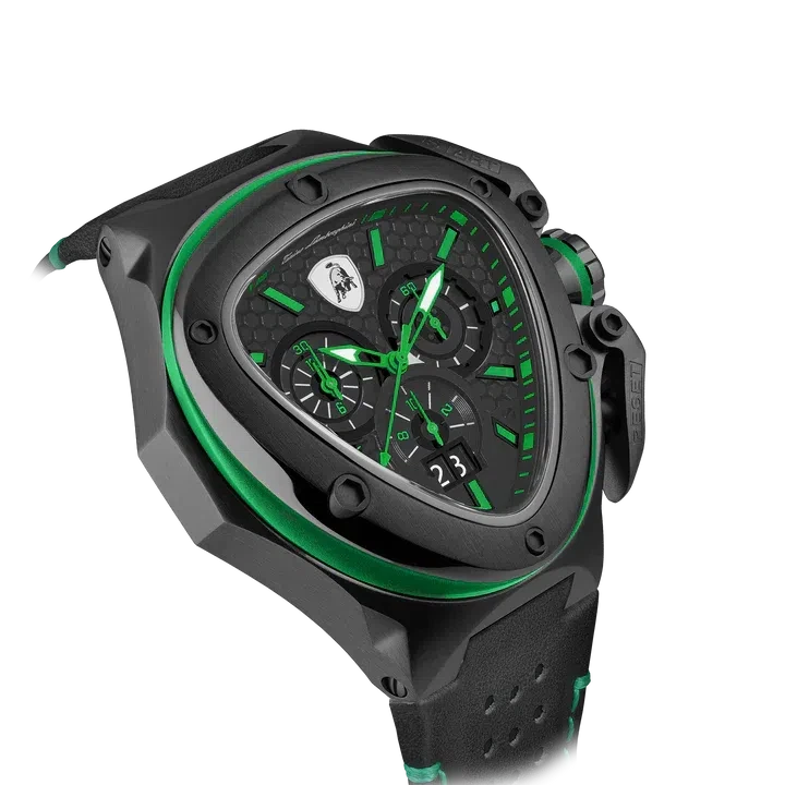 TONINO LAMBORGHINI Spyder X Leather Watch Black Green