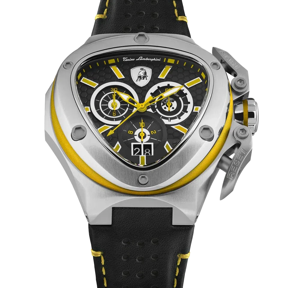 TONINO LAMBORGHINI Spyder X Leather Watch Silver / Yellow