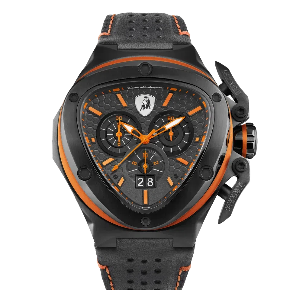 TONINO LAMBORGHINI Spyder X Leather Watch Black / Orange