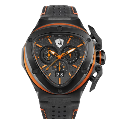 TONINO LAMBORGHINI Spyder X Leather Watch Black / Orange