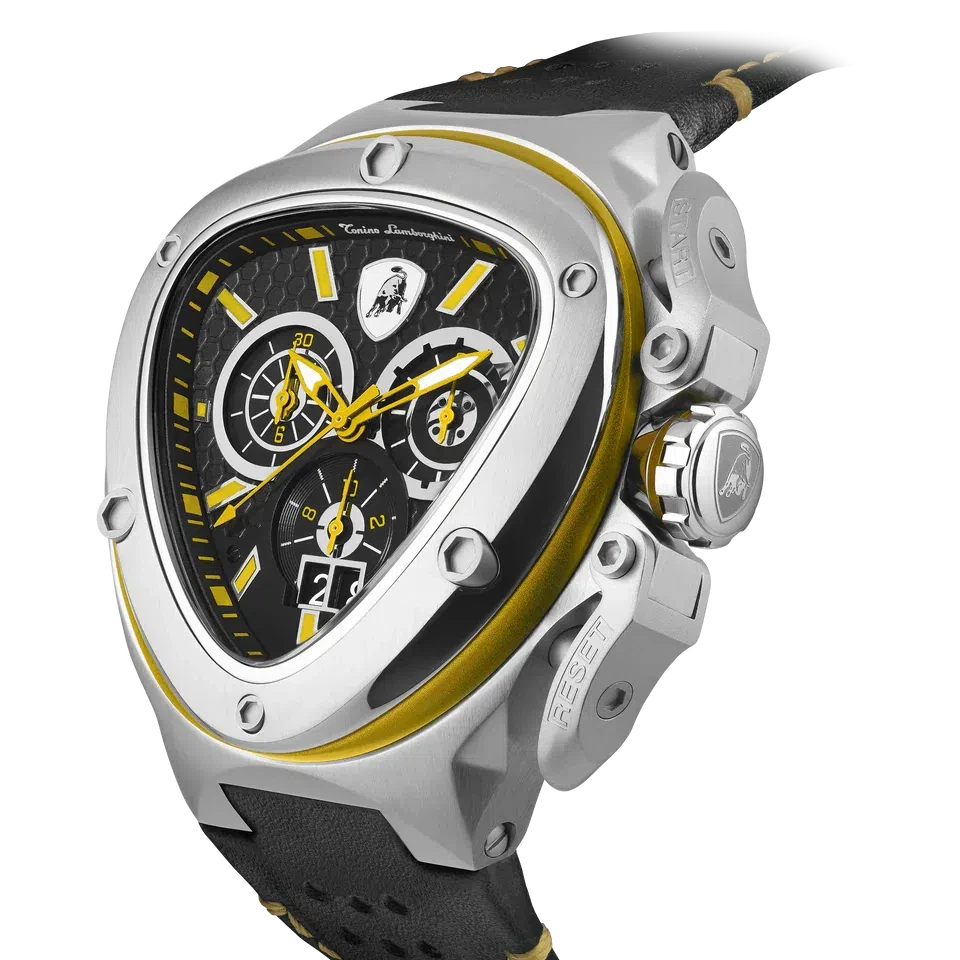 TONINO LAMBORGHINI Spyder X Leather Watch Silver / Yellow