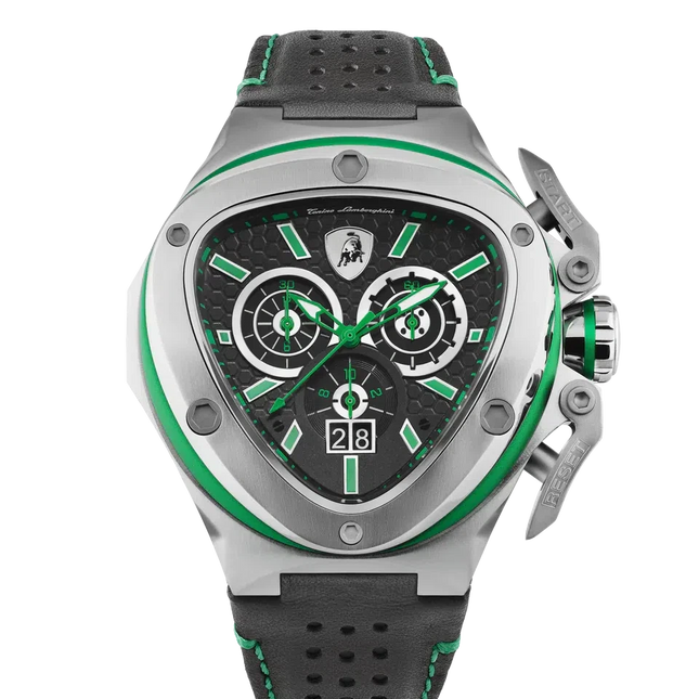 TONINO LAMBORGHINI Spyder X Leather Watch Silver / Green