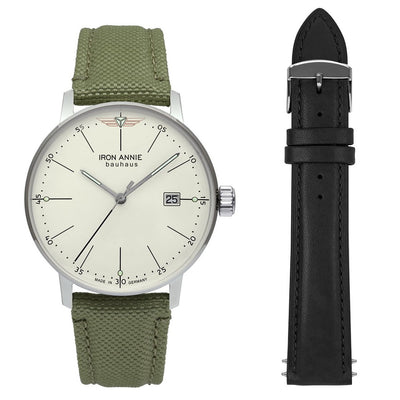 IRON ANNIE Men's Bauhaus Quartz Date Watch Nylon + Leather 50341