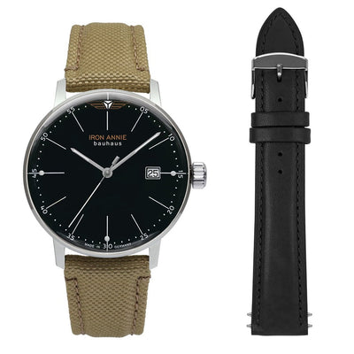 IRON ANNIE Men's Bauhaus Quartz Date Watch Nylon + Leather 50342