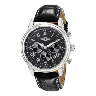 INVICTA Men's Classic Chronograph Leather Watch Silver/Black