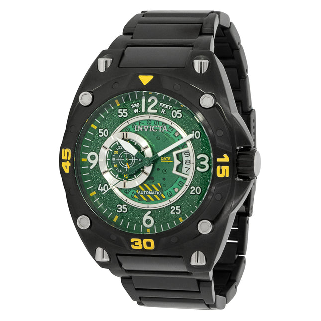 INVICTA Men's Aviator Radar Automatic 50mm Black / Green / Yellow Steel Bracelet Watch