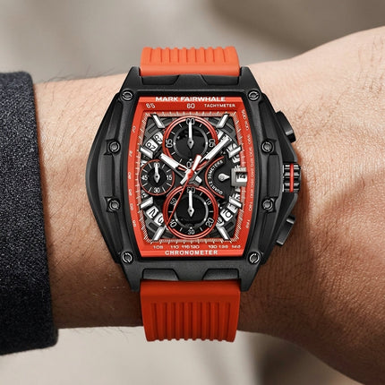 Mark Fairwhale FW-6590 RUBBER - Tonneau Chronograph Watch - Sporty Red