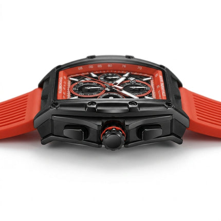 Mark Fairwhale FW-6590 RUBBER - Tonneau Chronograph Watch - Sporty Red