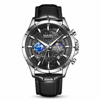 Mark Fairwhale FW-5870 LUNAVOR - Men’s Moon Phase Chronograph Leather Strap Watch