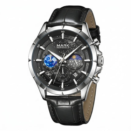 Mark Fairwhale FW-5870 LUNAVOR - Men’s Moon Phase Chronograph Leather Strap Watch