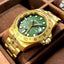 MEGIR ELITE Men's GMT Date 43mm Stainless Steel Gold / Green Oyster Bracelet Watch