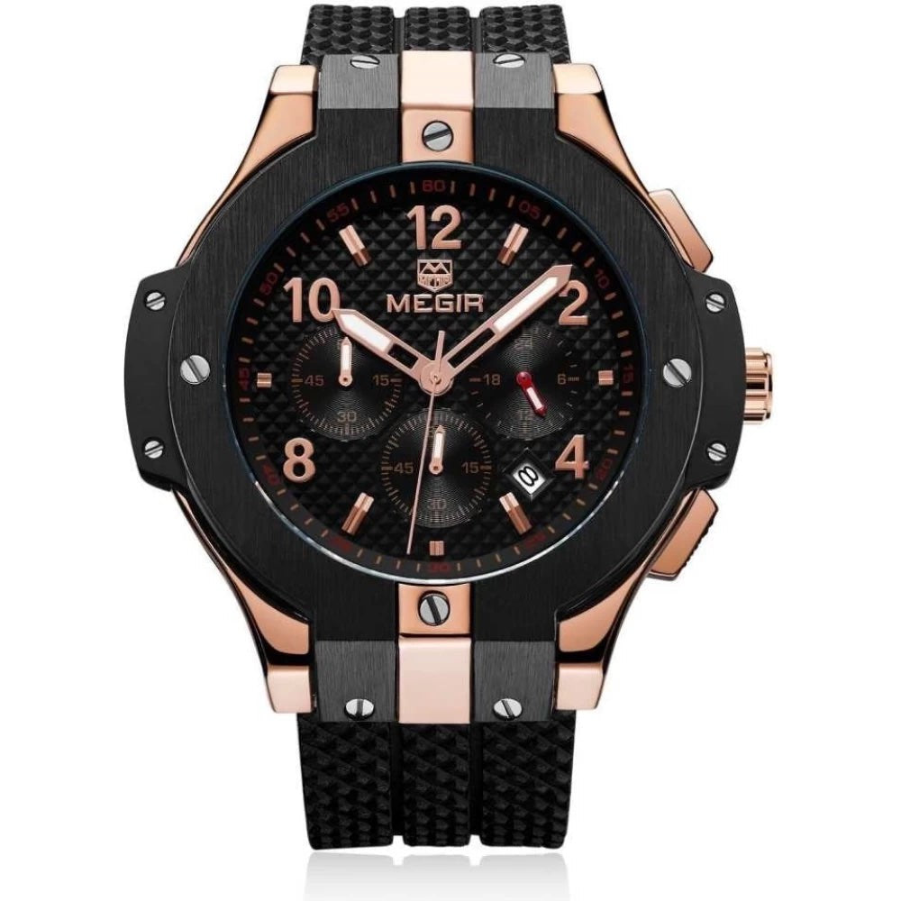 MEGIR Men s Night Dweller Chronograph Date 48mm Silicone Strap