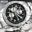 MEGIR Men's Avenger Chronograph Date 45mm Stainless Steel Bracelet Watch Silver / Black