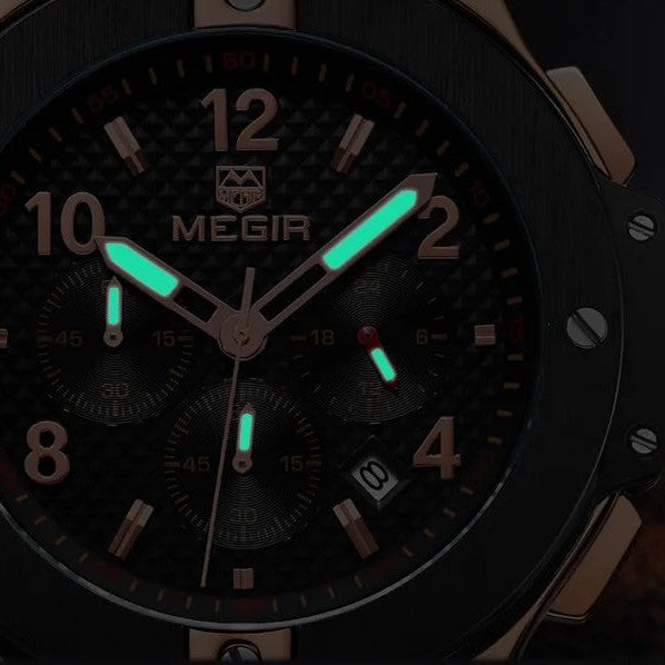 MEGIR Men's Night Dweller Chronograph Date 48mm Silicone Strap Watch Silver / Black