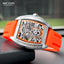 MEGIR Men's Aircraft Hollow Automatic Mechanical 44mm Silicone Strap Watch Orange