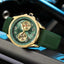 MEGIR Men's Pilot Q Chronograph Date 43mm Silicone Strap Watch Olive Green