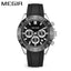 MEGIR Men's Speedster Chronograph Date 43mm Silicone Watch Silver / Black Oyster