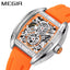 MEGIR Men's Aircraft Hollow Automatic Mechanical 44mm Silicone Strap Watch Orange