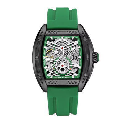 MEGIR Men's Aircraft Hollow Automatic Mechanical 44mm Silicone Strap Watch Green