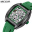 MEGIR Men's Aircraft Hollow Automatic Mechanical 44mm Silicone Strap Watch Green