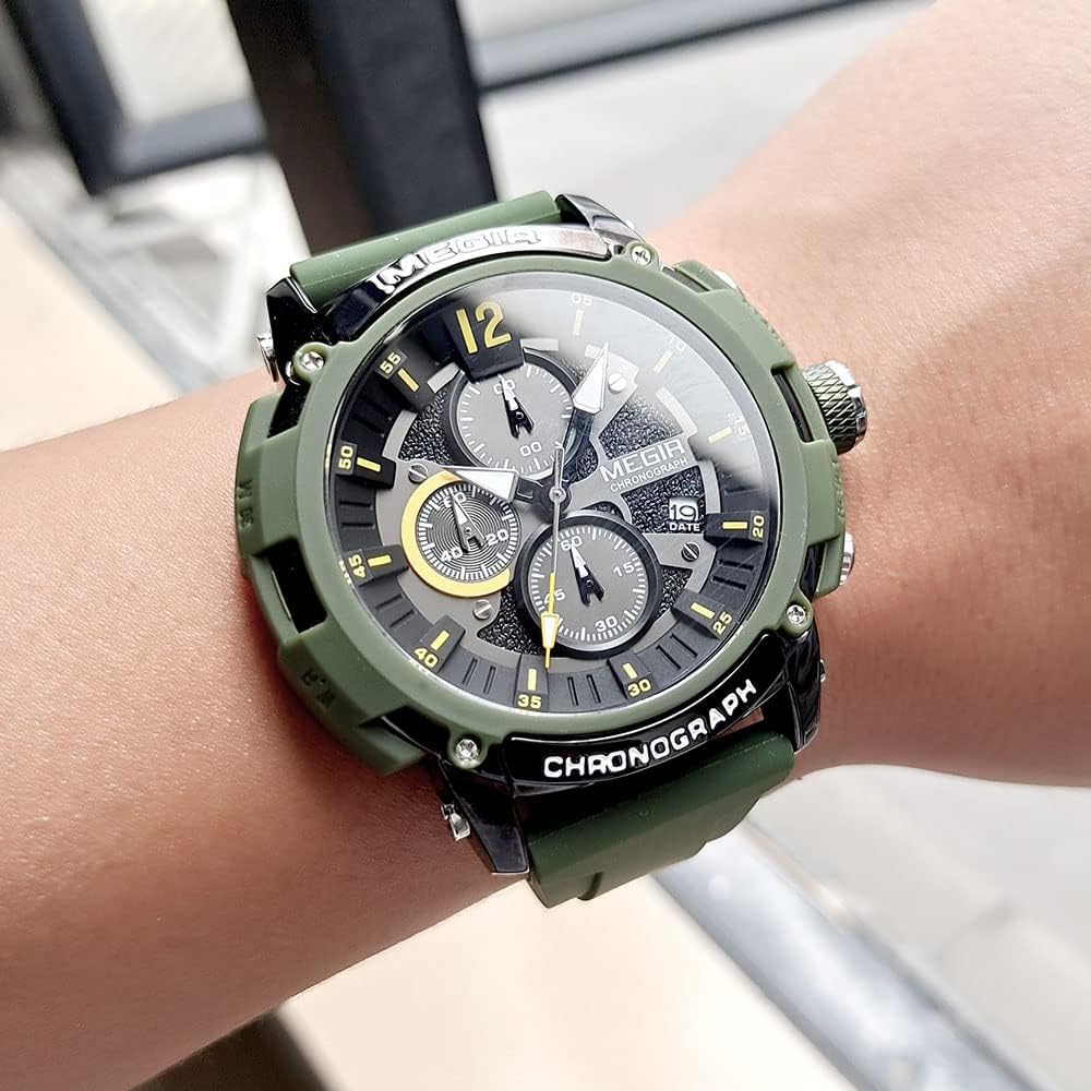 MEGIR Men's Military Sport Chronograph Army Green Watch