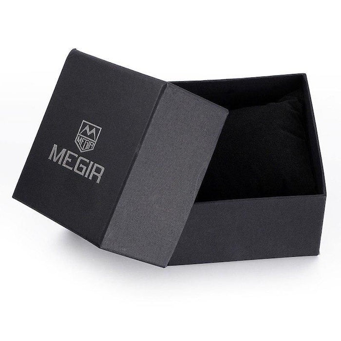 MEGIR Men's Night Dweller Chronograph Date 48mm Silicone Strap Watch Silver / Black