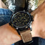 MEGIR Men's Giant Chronograph Dual Time 48mm Ionic Black / Brown Leather Watch