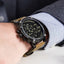 MEGIR Men's Giant Chronograph Dual Time 48mm Ionic Black / Brown Leather Watch