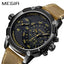 MEGIR Men's Giant Chronograph Dual Time 48mm Ionic Black / Brown Leather Watch