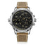 MEGIR Men's Giant Chronograph Dual Time 48mm Silver / Brown Leather Watch