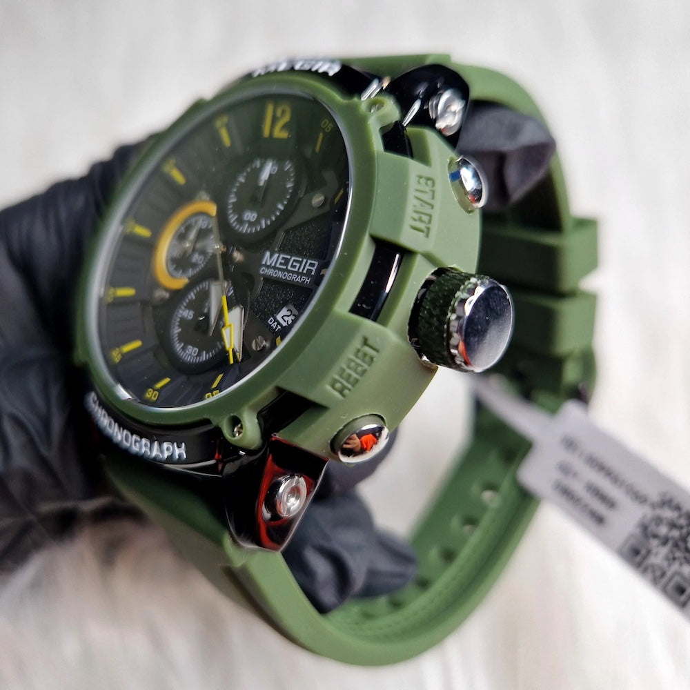 MEGIR Men's Military Sport Chronograph Army Green Watch