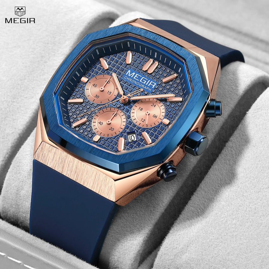 MEGIR Men's Oaki Chronograph Rose Gold / Blue Watch