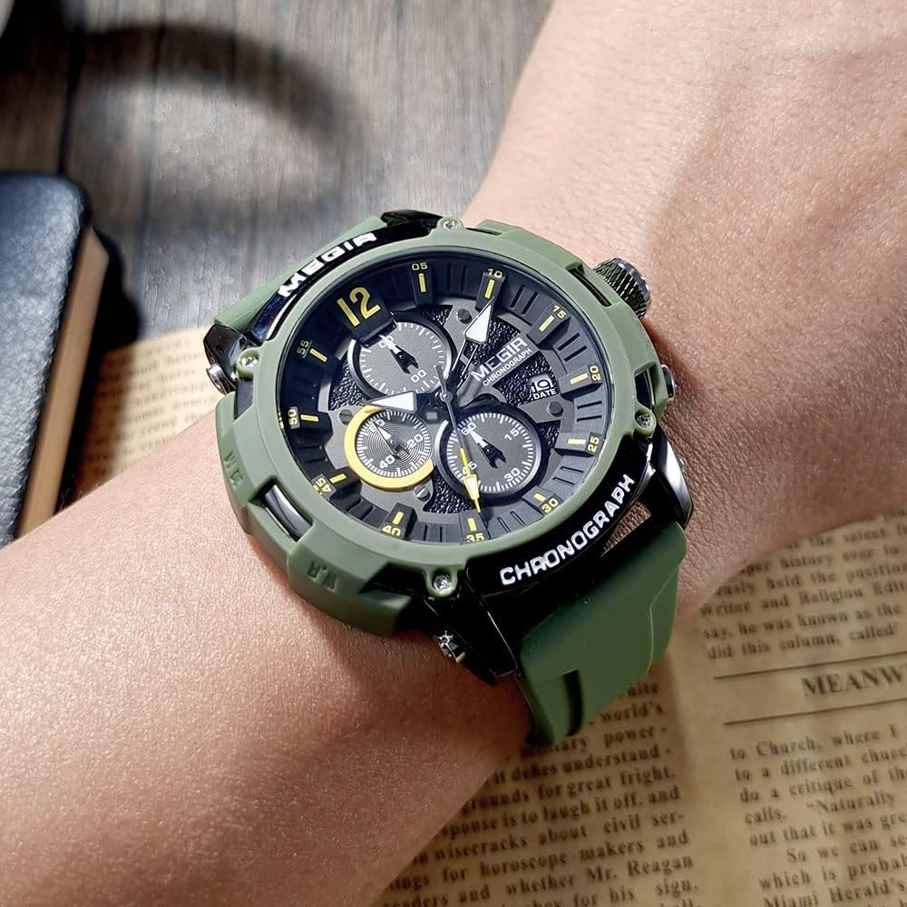 MEGIR Men's Military Sport Chronograph Army Green Watch