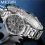 MEGIR Men's Dual Time Chronograph Date 42mm Silver / Grey Stainless Steel Bracelet Watch