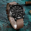 MEGIR Men's Dual Time Chronograph Date 42mm Ionic Black / Leather Watch