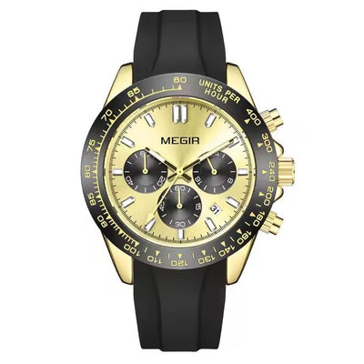 MEGIR Men's Speedster Chronograph Date 43mm Silicone Watch Gold