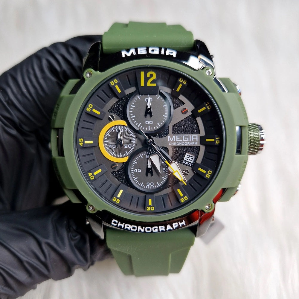 MEGIR Men's Military Sport Chronograph Army Green Watch