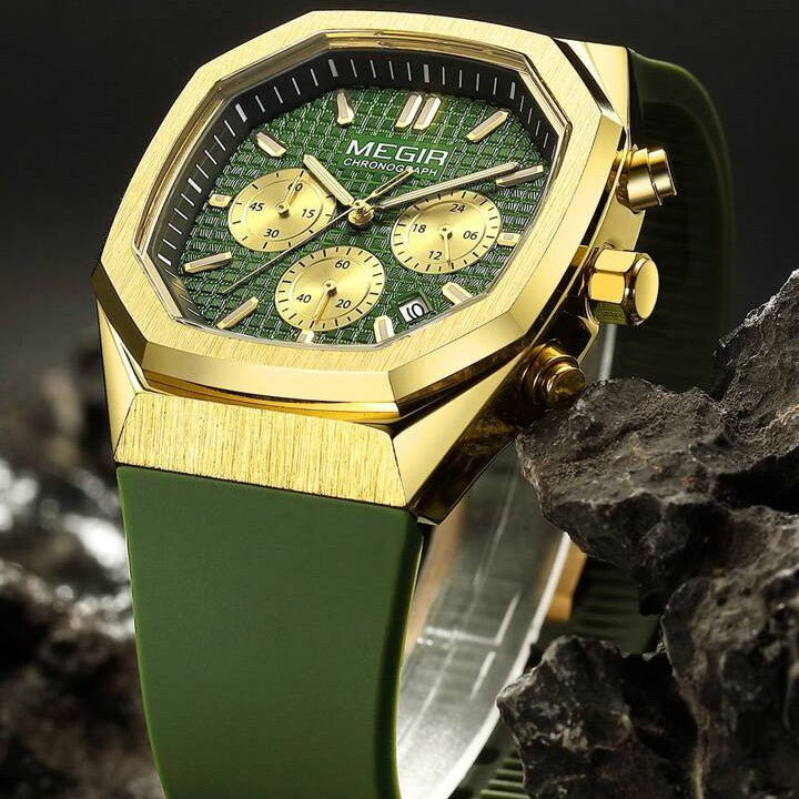 MEGIR Men's Oaki Chronograph Gold / Green Watch