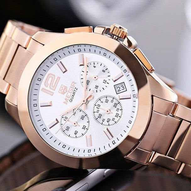 MEGIR Women's Classic Chronograph Watch Rose Gold