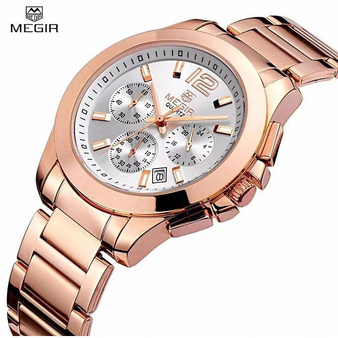 MEGIR Women's Classic Chronograph Watch Rose Gold