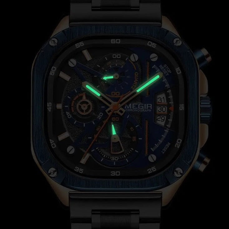 MEGIR Men's SQUARE-X Chronograph Rose Gold / Black Watch