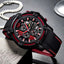 MEGIR Men's Moto Racer Chronograph Date 45mm Black / Red Silicone Strap Watch