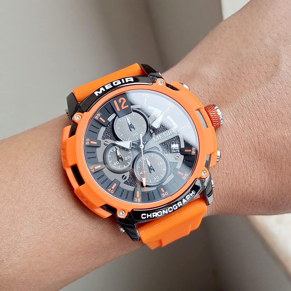 MEGIR Men's Military Sport Chronograph Orange Watch