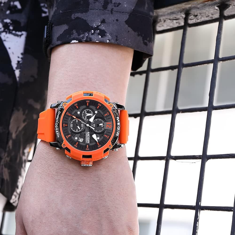 MEGIR Men's Military Sport Chronograph Orange Watch