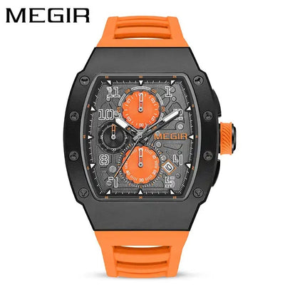 MEGIR Men's GP Racing Chronograph Date 43mm Silicone Strap Watch Orange