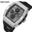 MEGIR Men's GP Racing Chronograph Date 43mm Silicone Strap Watch Silver Black